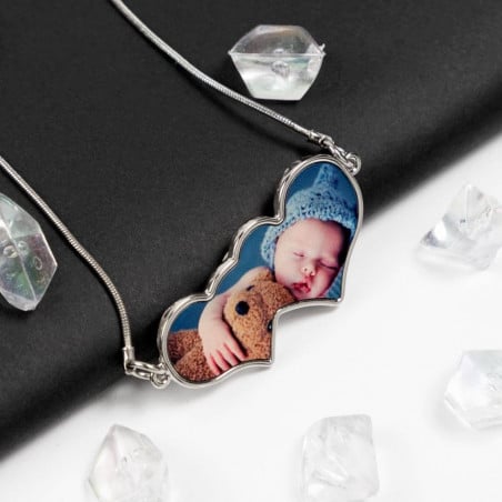 Collier double cœur personnalisé photo