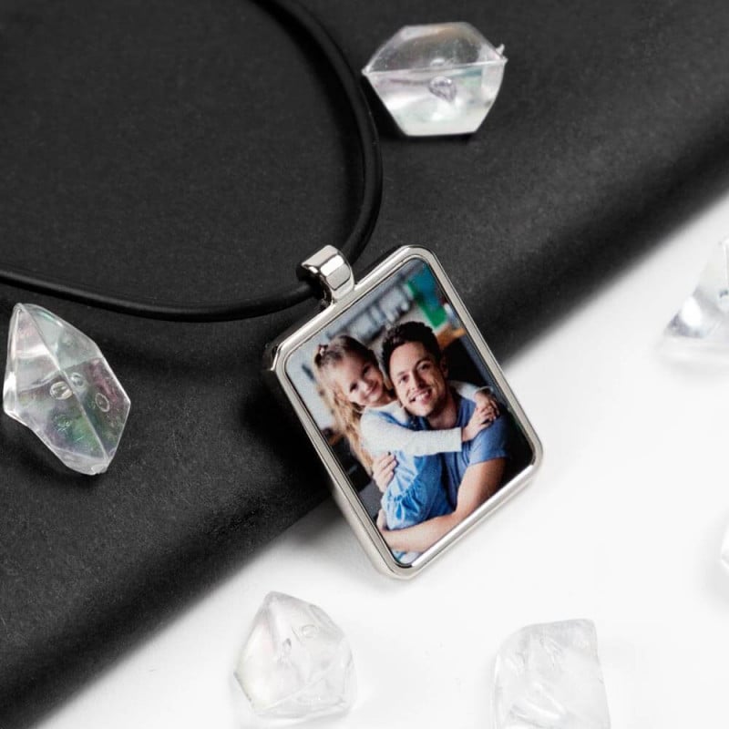 Collier en forme de rectangle personnalisé - Collier imprimé avec cordon