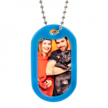 Collier ID tag bleu avec 2 photos