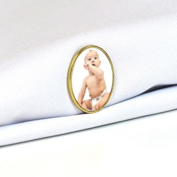 Pin's forme ovale personnalisé photo - Pin's ovale doré imprimé