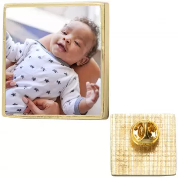 Pin's carré personnalisable photo - Pin's carré doré imprimé