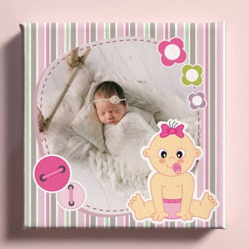 Tableau toile avec montage bébé rose