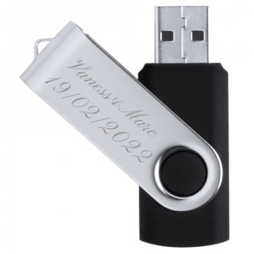 Clef USB noire gravure texte