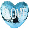 Coussin sequin coeur bleu à personnaliser