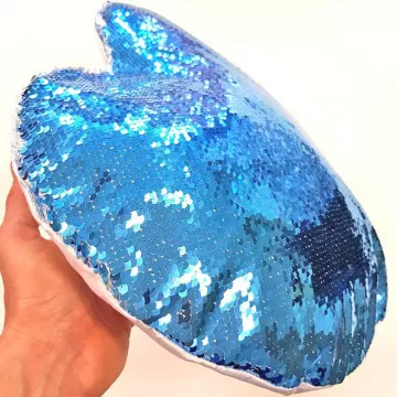 Coussin coeur personnalisé à sequin bleu clair