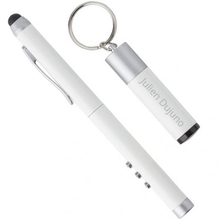 Stylo laser blanc et présentateur gravé