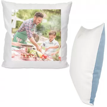 Coussin blanc/bleu avec photo