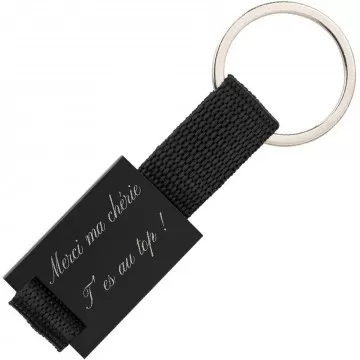 Porte clé plaque métal noire mat gravé