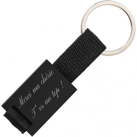 Porte clé métal noir gravé