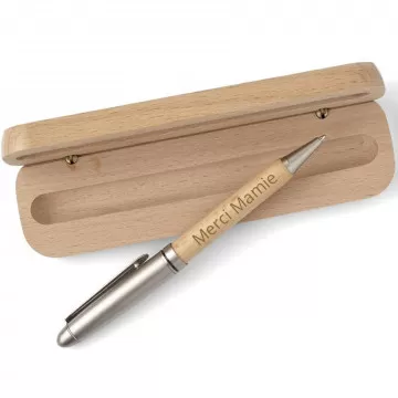 Stylo bois et son coffret gravés