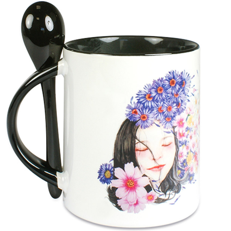 Mug noir cuillère photo imprimée