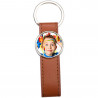 Porte clé cuir brun avec rond personnalisé photo