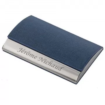 Etui cartes de visite gravé bleu