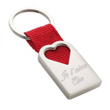Porte clé gravé coeur rouge