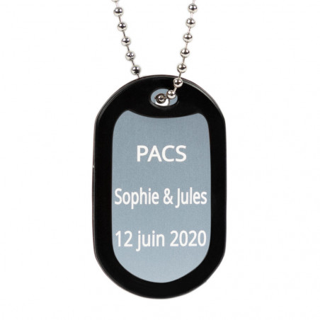 Dog tag argenté gravure texte