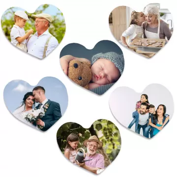 Magnets personnalisés en forme de coeur vendus par lot de 6