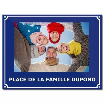 Plaque de rue bleu personnalisée avec photo