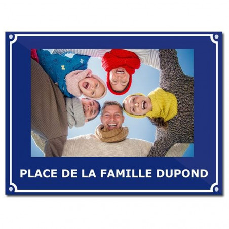 Plaque de rue bleu personnalisée avec photo