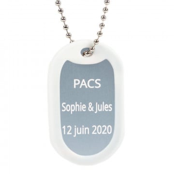 Dog tag gravé protection blanche