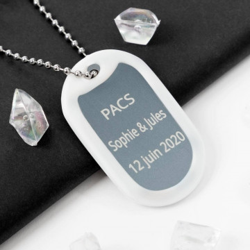 Collier plaque militaire personnalisé avec protection blanche