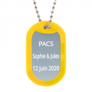 Dog tag jaune gravé