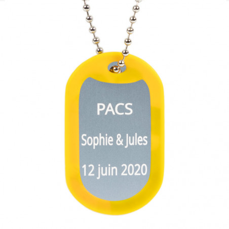 Dog tag jaune gravé