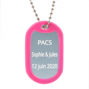 Dog tag gravé rose