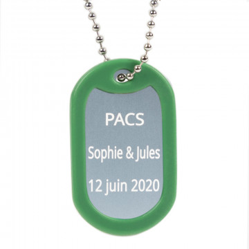 Dog tag vert gravé