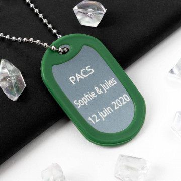 Collier dog tag gravé vert - Plaque militaire personnalisée