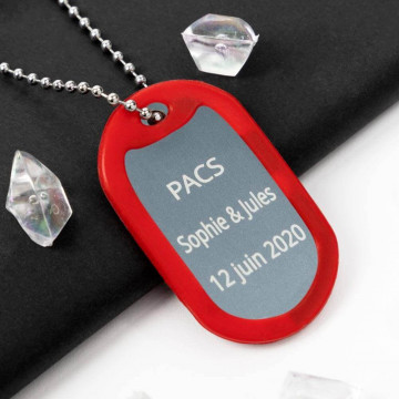 Dog tag rouge personnalisé - Plaque militaire protection rouge