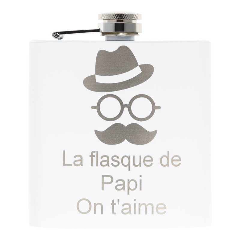 Flasque blanche gravée