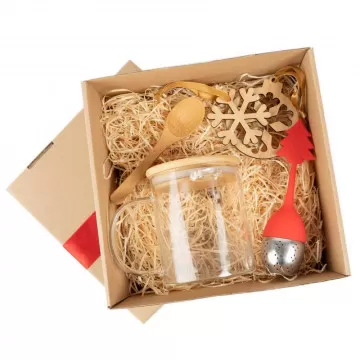 Coffret thé pour noël avec tasse verre gravée