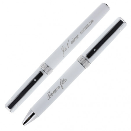 Parure 2 stylos blancs personnalisés