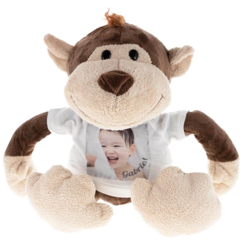 Peluche de petit singe couleur blanc personnalisée avec une