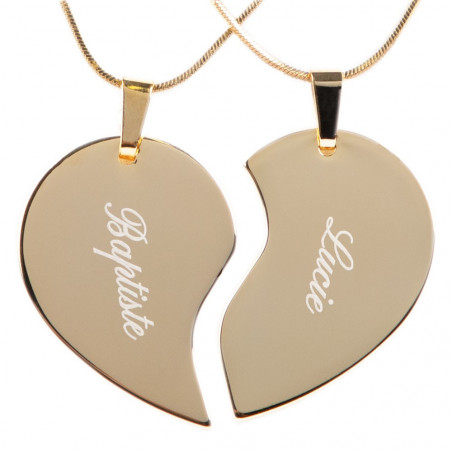 Collier coeur séparable gravé