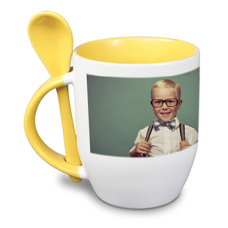 Mug jaune original personnalisé avec cuillère