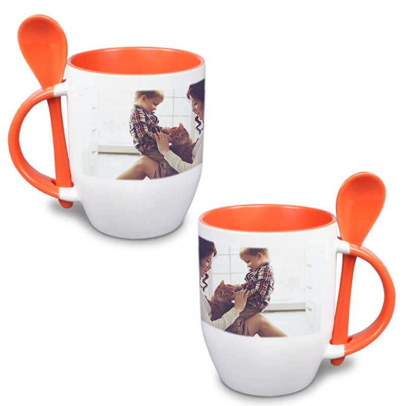 Mug avec cuillère personnalisé avec photo et texte pour le c