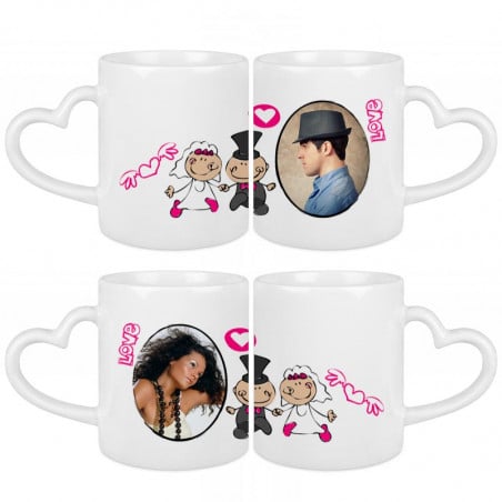Duo de mug mariage anse coeur