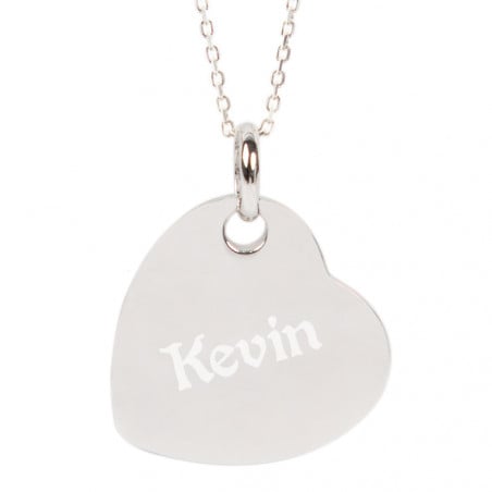Collier cœur renversé en argent gravé