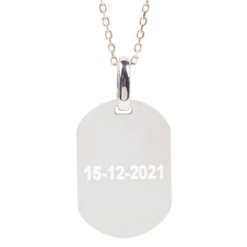 Collier plaque arrondie en argent avec gravure