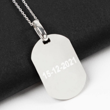 Collier plaque arrondie en argent 925 avec gravure texte et photo