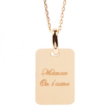 Collier rectangle en plaqué or 18 carats avec gravure texte