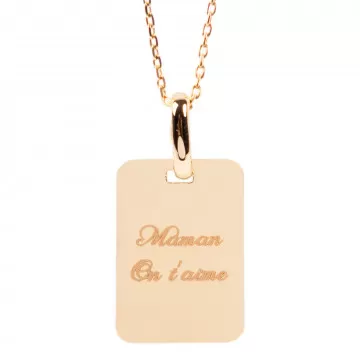 Collier rectangle en plaqué or 18 carats avec gravure texte