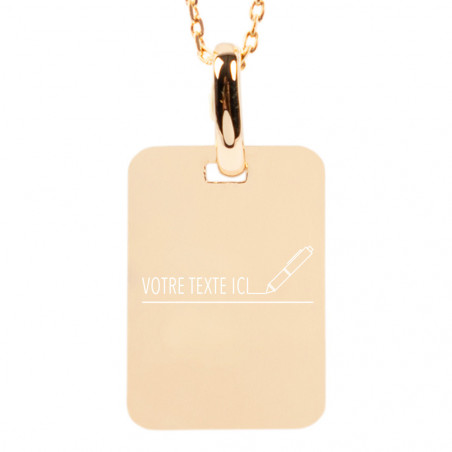 Collier rectangle en plaqué or 18 carats avec texte gravé