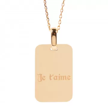 Collier rectangle en plaqué or avec texte gravé
