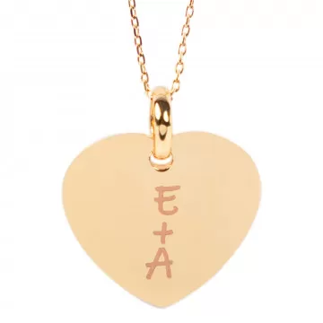 Collier cœur en plaqué or jaune 18 carats avec gravure texte