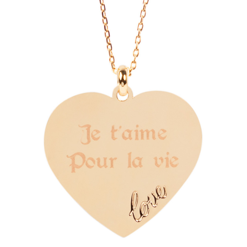 Collier cœur Love plaqué or jaune 18 carats personnalisé