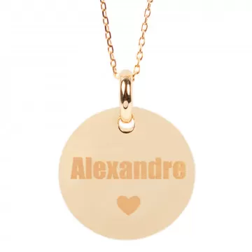 Collier rond plaqué or jaune 18 carats avec gravure texte