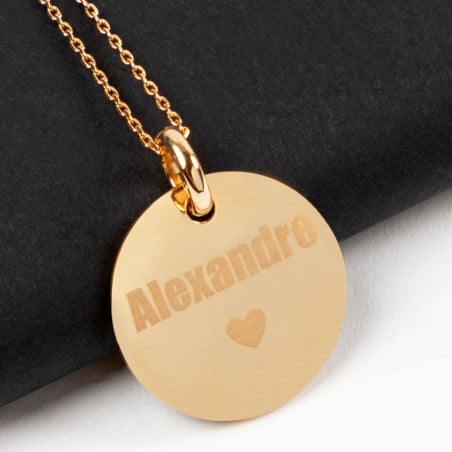 Collier rond en plaqué or 18K personnalisé gravé