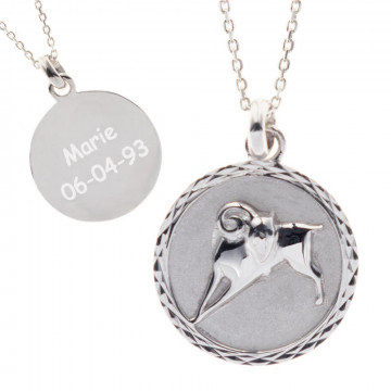 Pendentif en argent signe zodiaque bélier avec personnalisation texte